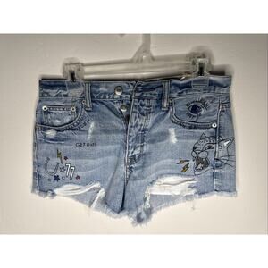 American Eagle Shorts‎ Womens 4 Vintage Jean Denim Artwork Graffiti Distressed